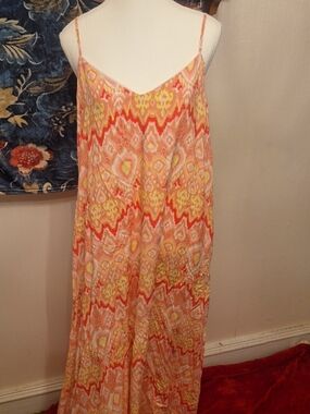 Women’s Maxi Slip Dress in Coral Ikat Print